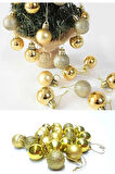 Noel Çam Ağacı Süsü 12’li Parlak Simli Altın Renkli Top Süsler YeniYıl Yılbaşı Çam Ağacı Süsleri 4Cm