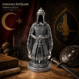 Prestij Güç Sembolü Tarihi Osmanlı Zırhlı Pelerinli Savaşçı Asker Biblo Anlamlı Hediye Gümüş 28 CM