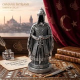 Prestij Güç Sembolü Tarihi Osmanlı Zırhlı Pelerinli Savaşçı Asker Biblo Anlamlı Hediye Gümüş 28 CM