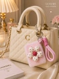 Peluş  Desenli Çiçek Detaylı Cep Aynası Anahtarlık – Kawaii Çanta Charmı Cep Çanta Makyaj Aynası-C 