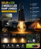 6 ADET Güneş Enerjili USB Şarjlı 3 Modlu LED Asma Kancalı Taşınabilir Kamp Feneri Aydınlatma Lambası