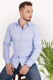 Mavi Gölge Desenli Slimfit Erkek Gömlek