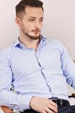 Mavi Gölge Desenli Slimfit Erkek Gömlek