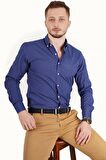 Erkek Lacivert Nokta Baskılı Slimfit Gömlek