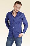 Erkek Lacivert Nokta Baskılı Slimfit Gömlek