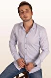 Mavi Nokta Desenli Armürlü Slimfit Gömlek