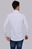 Sedef Düğmeli Beyaz Slimfit Gömlek
