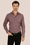 Bordo Armür Desenli Slimfit Gömlek