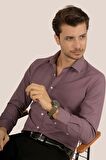 Bordo Armür Desenli Slimfit Gömlek