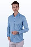 Şeker Mavisi Saten Slimfit Erkek Gömlek