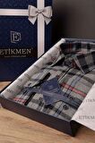 Füme Kırmızı Çizgili Slimfit Oduncu Gömlek
