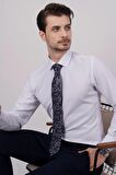 Gömlek Kravat Seti (Lacivert Şal Desenli Kravat & Beyaz Armür Slimfit Gömlek)