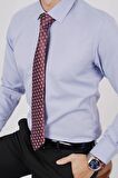 Gömlek Kravat Seti ( Bordo Kare Desenli Kravat & Mavi Baklava Desenli Slimfit Gömlek)