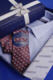 Gömlek Kravat Seti ( Bordo Kare Desenli Kravat & Mavi Baklava Desenli Slimfit Gömlek)