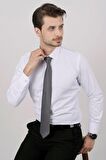 Gömlek Kravat Seti ( sunda Siyah Gri Desenli Kravat & Beyaz Saten Slimfit Gömlek)