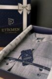 Açık Füme Hakim Yaka Üç Düğmeli Slimfit Keten Gömlek