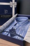 Mavi Beyaz Çizgili Slimfit   Gömlek