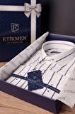 Beyaz Lacivert Çizgili Slimfit   Gömlek