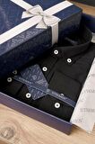 Siyah Yaka Düğmeli Keten Slimfit   Gömlek