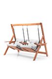 Swing İkiz Kule İki Kişilik Ahşap Dış Mekan Bahçe Balkon Ve Teras Salıncağı Gri