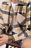 Sarı Siyah Geçişli Oversize Kalın Oduncu Gömlek