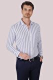 Beyaz Mavi Çizgili Slimfit Gömlek