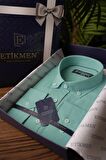 Mint Yeşili Yaka Düğmeli Keten Slimfit Gömlek