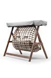 Girne Swing Ahşap Rattan Salıncak Dış Mekan Bahçe Balkon Ve Teras Salıncağı Gri