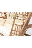 Girne Swing Ahşap Rattan Salıncak Dış Mekan Bahçe Balkon Ve Teras Salıncağı Krem