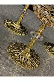 Kristal Taşlı Ayaklı Gold Şamdan 3'lü Set