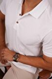 Beyaz Yaka Desenli Erkek Polo Tişört
