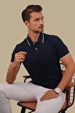 Lacivert Gri Yaka Çizgili Polo Tişört