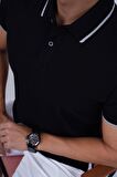 Siyah Gri Yaka Çizgili Polo Tişört
