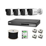 Hikvision 500 GB 4 Megapiksel HD 1920x1080 IP Kamera Güvenlik Kamerası Seti 4'lü