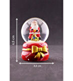 Dekoratif Yeni Yıl Noel Baba Temalı Kurdele Detaylı Mini Boy Işıklı Kar Küresi 6,5 cm