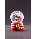 Dekoratif Yeni Yıl Noel Baba Temalı Kurdele Detaylı Mini Boy Işıklı Kar Küresi 6,5 cm