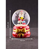 Dekoratif Yeni Yıl Noel Baba Temalı Kurdele Detaylı Mini Boy Işıklı Kar Küresi 6,5 cm