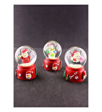 3 Adet Yılbaşı Noel Baba ve Kardan Adam Temalı Dekoratif Hediye Mini Boy Işıklı Kar Küresi 6,5 cm