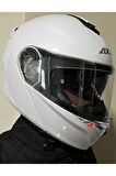 STORM SV SOLID A0 GLOSS PEARL WHITE ÇENE AÇILIR MOTOSİKLET KASKI S