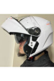 STORM SV SOLID A0 GLOSS PEARL WHITE ÇENE AÇILIR MOTOSİKLET KASKI 2XL