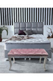 Classic Chester Model Kapitoneli Pembe Puf - Beyaz Ayak