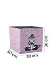 Zebra Baskılı Pudra Pembe Renk Kapaksız Kutu 30x30x30 Cm