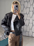 PRİFALDİ SUNİ DERİ CROP BIKER CEKET
