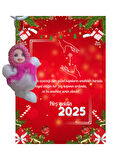 Yeni Yıl 2025 Kart Üzerinde Anahtarlık (Kişiye Özel Yazı Yazdırılabilir) Peluş Bebek 5 adet