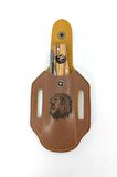 Aslan Motif Kamp Outdoor Bıçağı İsme Özel Seri Deri Kılıf Set