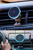 15W Kablosuz Şarj Özellikli Manyetik Telefon Tutucu Led Aksesuarlı