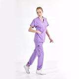 Jogger Lüks Kaliteli Likralı Doktor Hemşire Forması Scrubs Lila