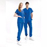 Jogger Lüks Kaliteli Likralı Doktor Hemşire Forması Scrubs Saks Mavi