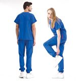 Jogger Lüks Kaliteli Likralı Doktor Hemşire Forması Scrubs Saks Mavi