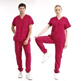 Jogger Lüks Kaliteli Likralı Doktor Hemşire Forması Scrubs Vişne